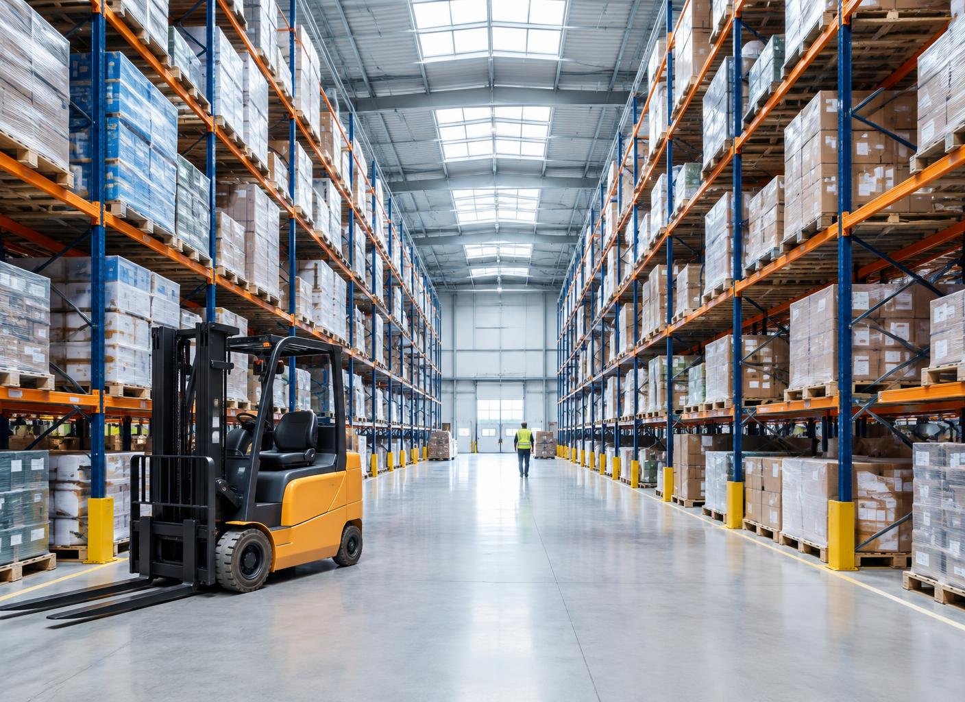Organized warehouse and forklift supporting business supply chains